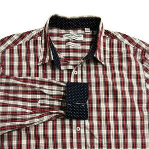 Nick Graham Modern Fit Shirt Red Blue Green White Tartan Plaid Flip Cuff Mens XL